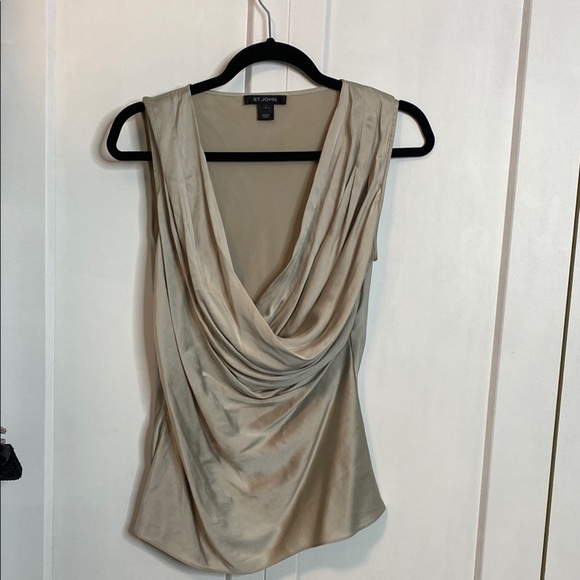 St.John | Champagne Cream Silk Draped sleeveless Women's Top - US4 - PTP 16in - Picture 1 of 6